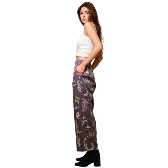 New blue b Navy Blue Washed Rodeo Horse Cactus Cowboy Boots Hat Wide Leg Pants - Picture 4 of 6